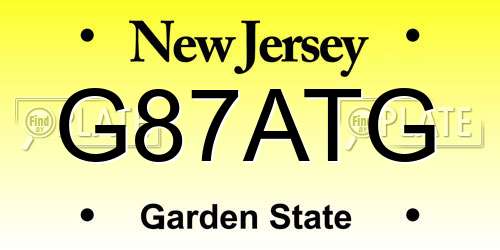 G87ATG New Jersey License Plate