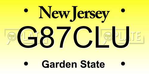 G87CLU New Jersey License Plate