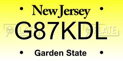 G87KDL New Jersey License Plate