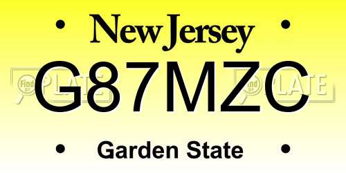 G87MZC New Jersey License Plate