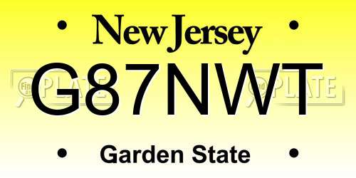 G87NWT New Jersey License Plate