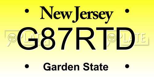 G87RTD New Jersey License Plate