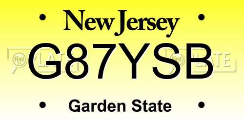 G87YSB New Jersey License Plate