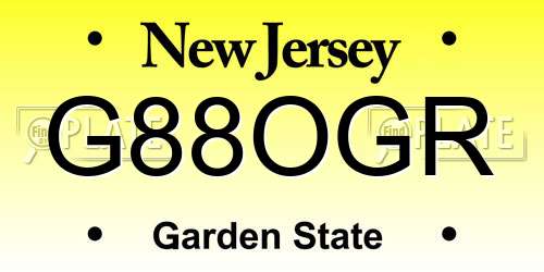 G88OGR New Jersey License Plate