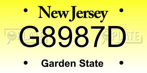 G8987D New Jersey License Plate