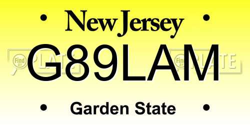 G89LAM New Jersey License Plate