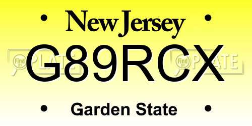 G89RCX New Jersey License Plate