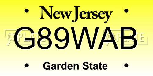 G89WAB New Jersey License Plate