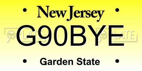 G90BYE New Jersey License Plate