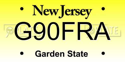 G90FRA New Jersey License Plate