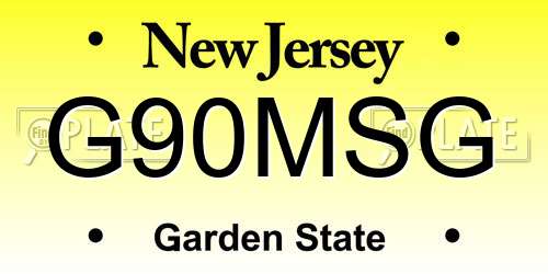 G90MSG New Jersey License Plate