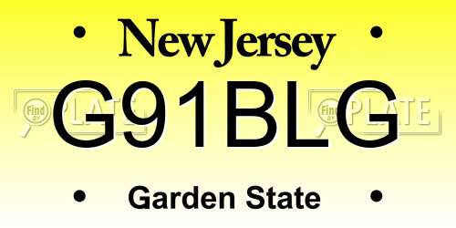 G91BLG New Jersey License Plate