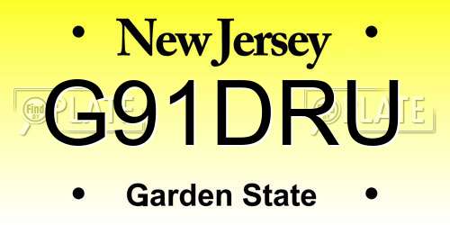 G91DRU New Jersey License Plate