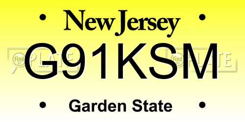 G91KSM New Jersey License Plate
