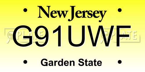 G91UWF New Jersey License Plate
