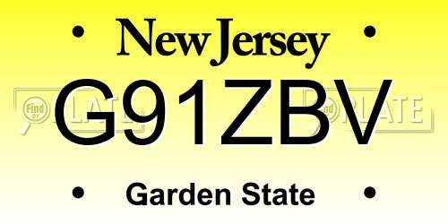 G91ZBV New Jersey License Plate