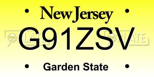 G91ZSV New Jersey License Plate