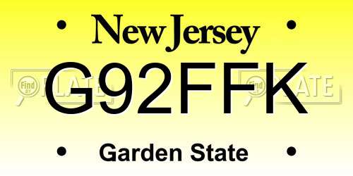 G92FFK New Jersey License Plate