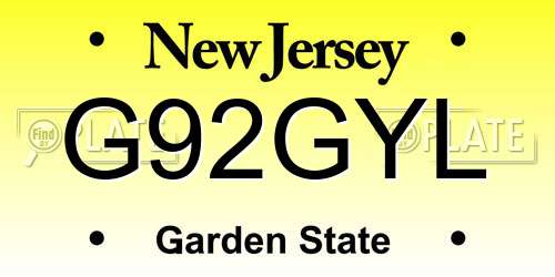 G92GYL New Jersey License Plate