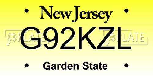 G92KZL New Jersey License Plate
