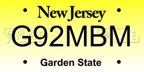 G92MBM New Jersey License Plate