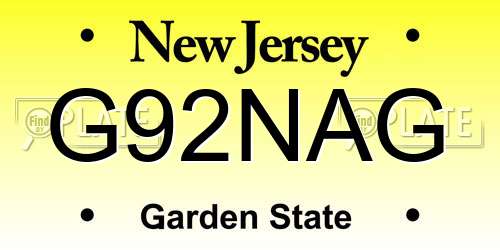 G92NAG New Jersey License Plate
