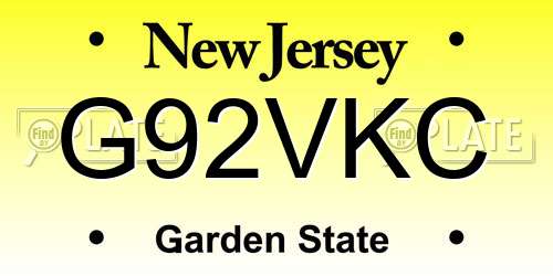 G92VKC New Jersey License Plate