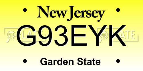 G93EYK New Jersey License Plate
