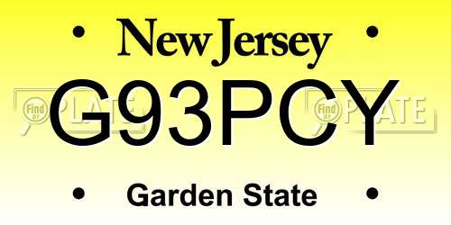 G93PCY New Jersey License Plate