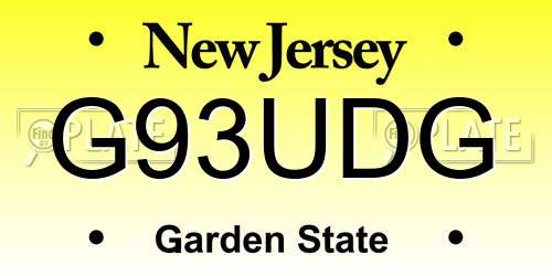 G93UDG New Jersey License Plate