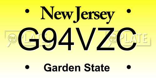 G94VZC New Jersey License Plate