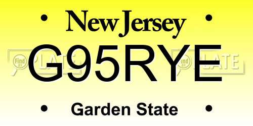G95RYE New Jersey License Plate