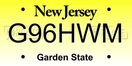 G96HWM New Jersey License Plate