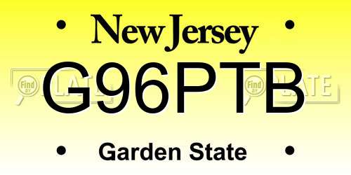 G96PTB New Jersey License Plate