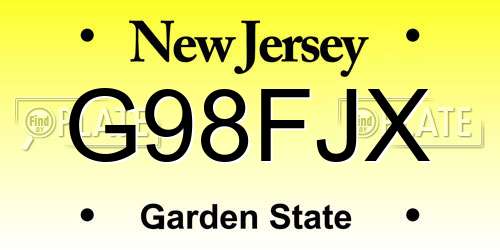 G98FJX New Jersey License Plate