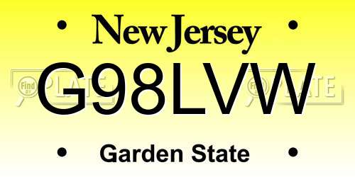 G98LVW New Jersey License Plate