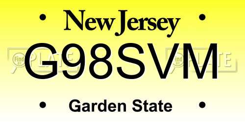 G98SVM New Jersey License Plate