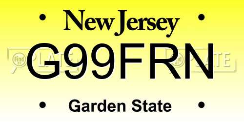 G99FRN New Jersey License Plate
