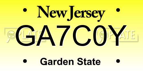 GA7C0Y New Jersey License Plate
