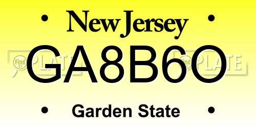 GA8B6O New Jersey License Plate