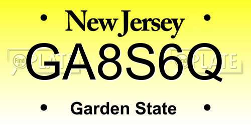 GA8S6Q New Jersey License Plate