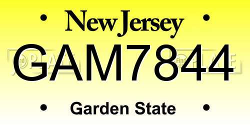 GAM7844 New Jersey License Plate