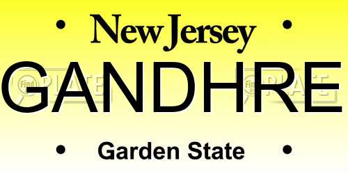 GANDHRE New Jersey License Plate