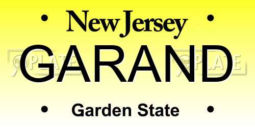 GARAND New Jersey License Plate