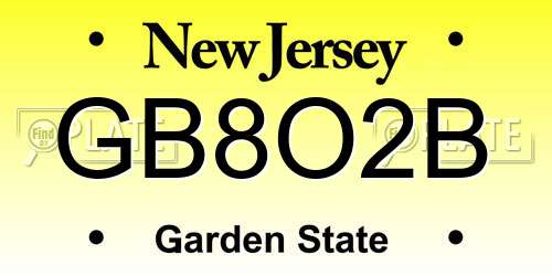 GB8O2B New Jersey License Plate