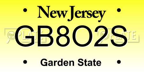 GB8O2S New Jersey License Plate