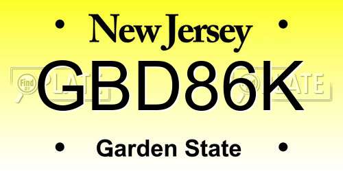 GBD86K New Jersey License Plate