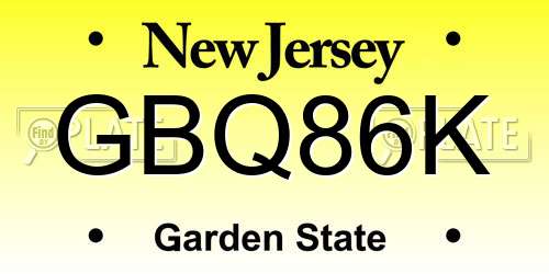 GBQ86K New Jersey License Plate
