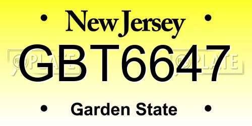 GBT6647 New Jersey License Plate