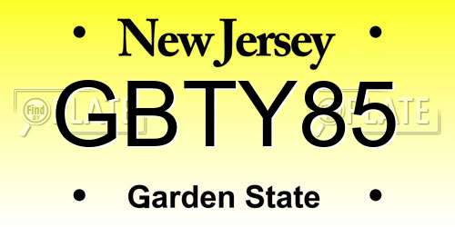 GBTY85 New Jersey License Plate